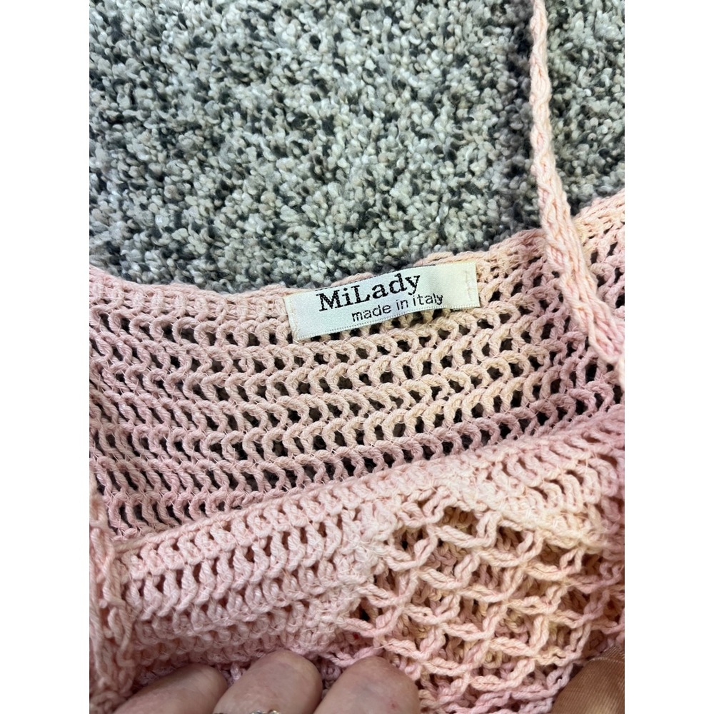 MiLady Italy Pink Crochet Tulle Maxi Dress Spaghetti Strap Fairycore Boho 48in - Picture 3 of 13